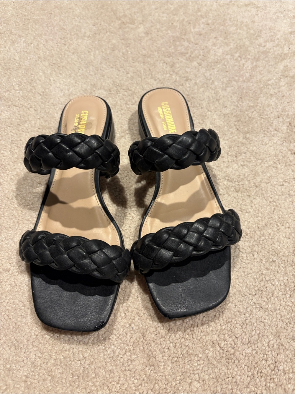 Braided Double-Strap Black Slide Sandal